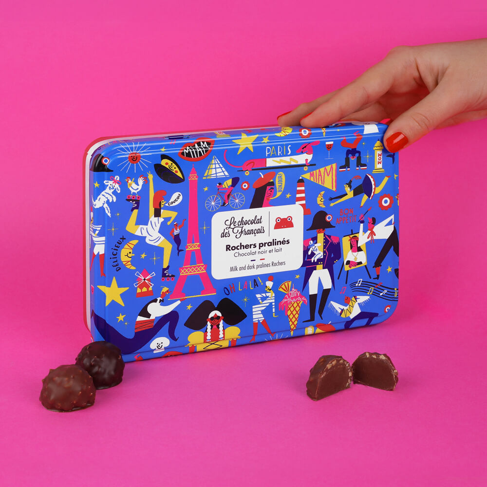 Coffret 15 rochers pralinés chocolat au lait et noir