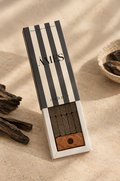 Briques d'encens naturel et brûleur - Oudh noir