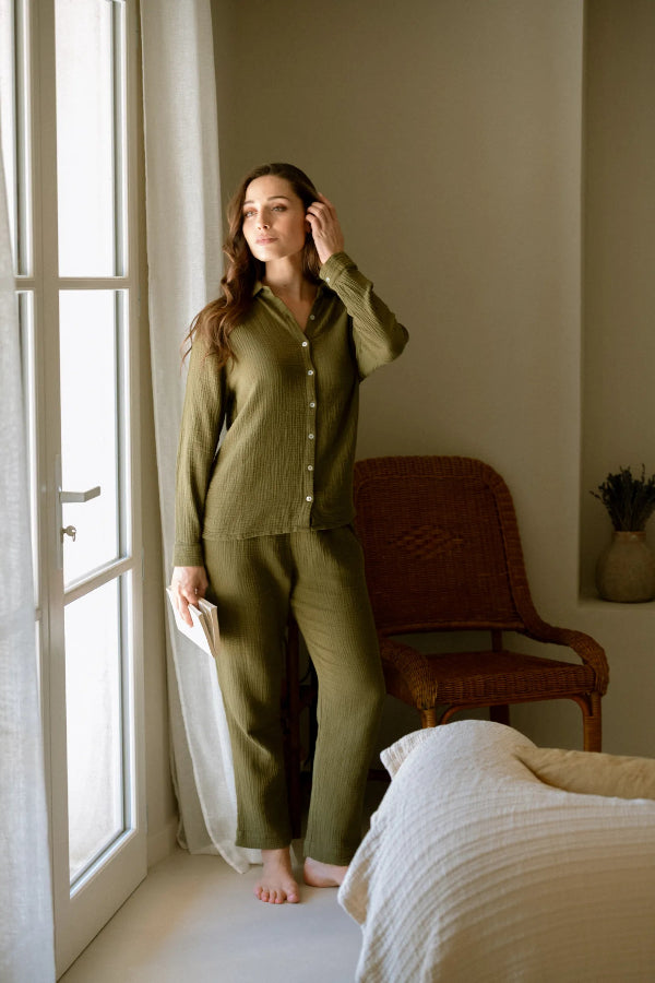 Pantalon de pyjama en double gaze de coton