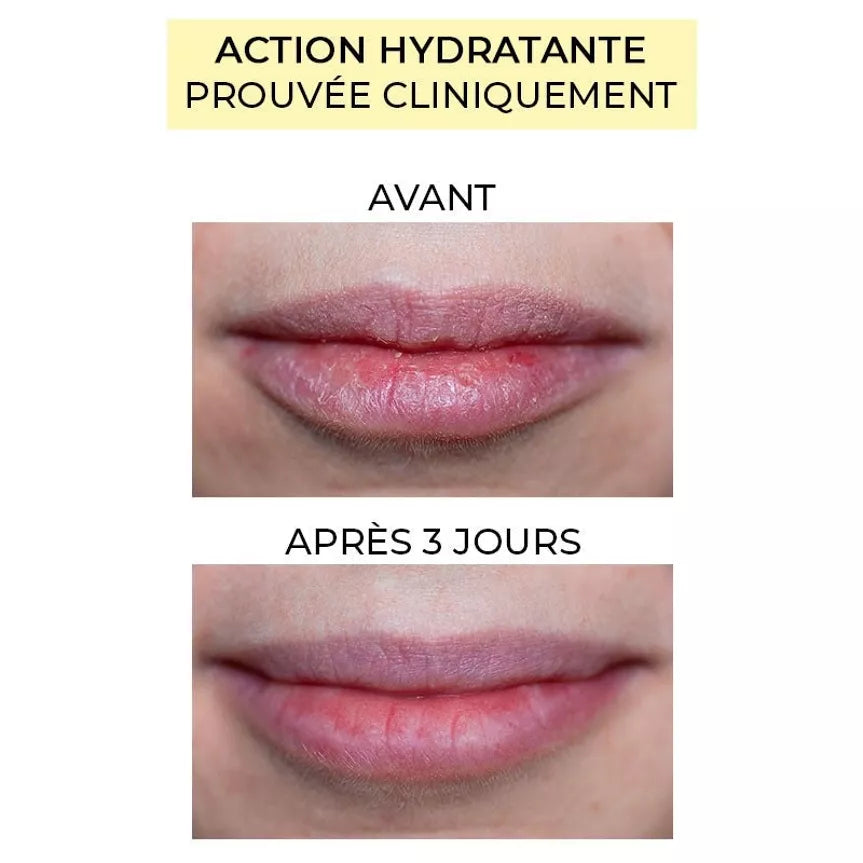 Rouge à lèvres hydratant Rose d'hiver Pomponne comparaison avant après