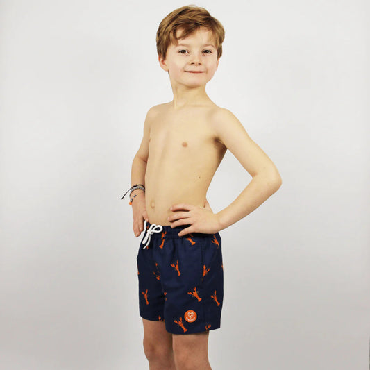 Short-de-bain-enfant-bleu-marine-motif-homard-entier