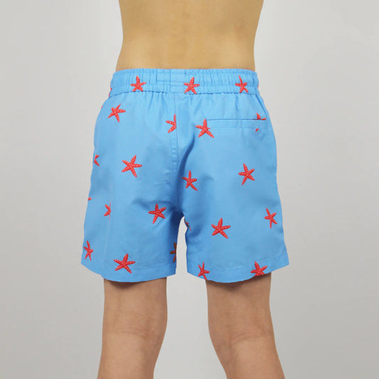 Short-de-bain-enfant-bleu-motif-etoile-de-mer-dos