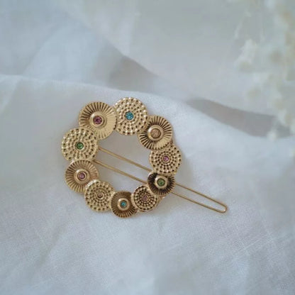 barrette dorée à strass