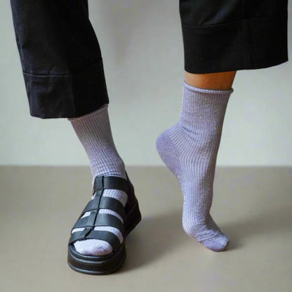 chaussettes à paillettes lilas