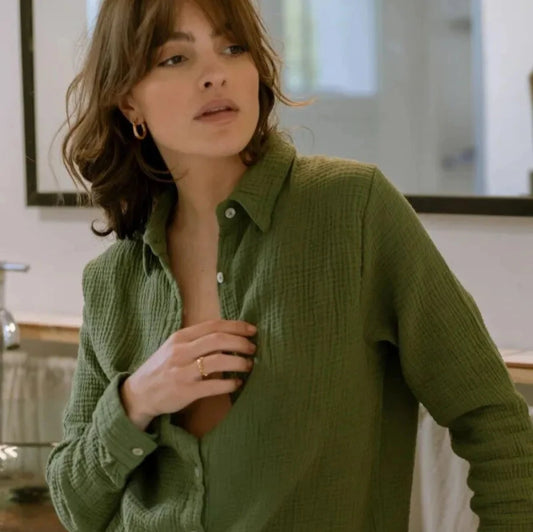 chemise kaki gaze de coton bio