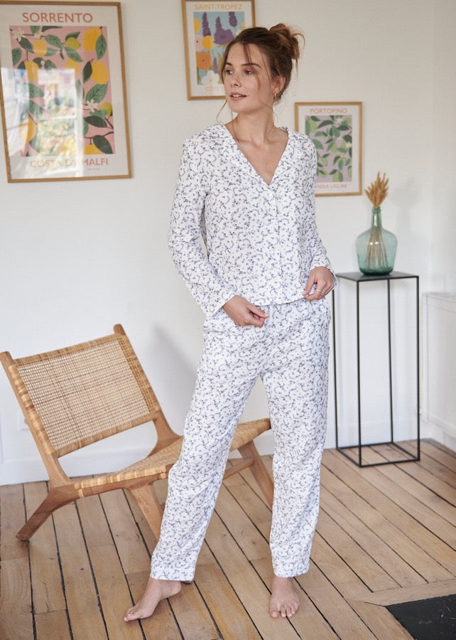 Pantalon de pyjama en gaze de coton bio BLEUET