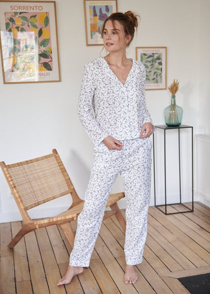 Pantalon de pyjama en gaze de coton bio BLEUET